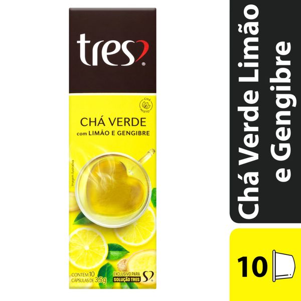 Cápsula de chá Verde TRÊS CORAÇÕES Limão e Gengibre 10un Caixa 3,5g
