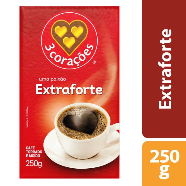 Café em Pó Extra Forte 3 Corações Torrado e Moído Pacote 250g
