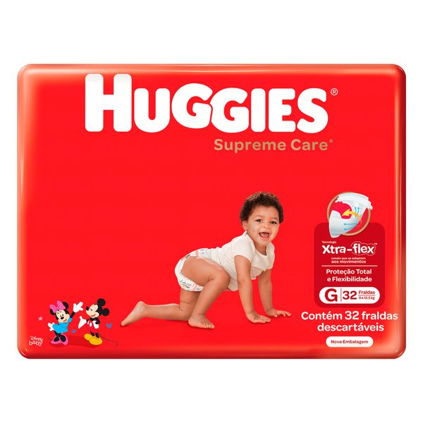 Fralda Descartável Infantil HUGGIES Supreme Care G Pacote 32 Unidades