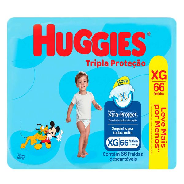 Fralda Descartável Infantil HUGGIES Tripla Proteção XG Pacote 66 Un