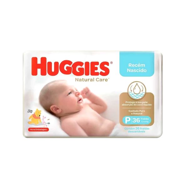 Fralda Descartável Recém Nascido HUGGIES Natural Care P pacote 36 Un