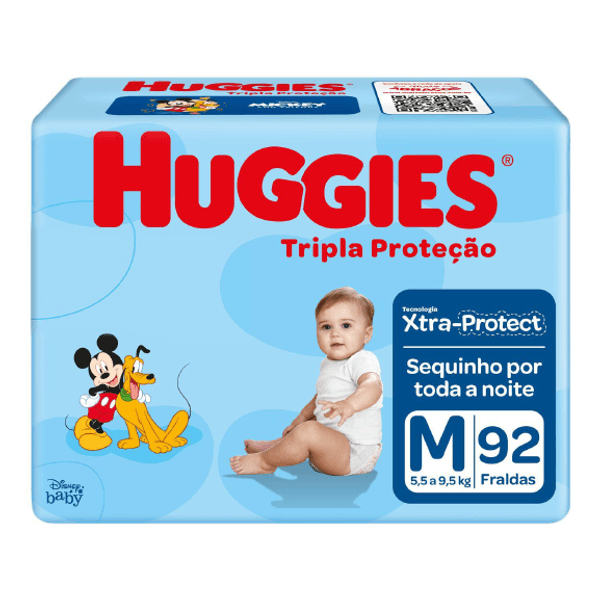 Fralda Descartável HUGGIES Infantil Tripla Proteção Tamanho M Pacote 92 Un