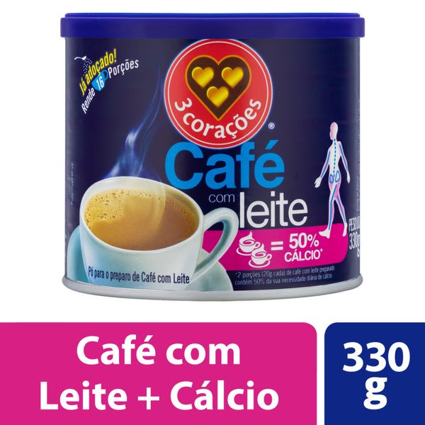 Café com Leite 3 CORAÇÕES 50% Cálcio Lata 330g