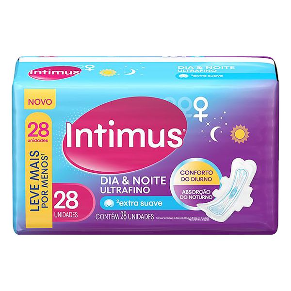 Absorvente INTIMUS Extra Suave Dia & Noite Ultrafino com Abas Pacote 28un Leve Mais Pague Menos