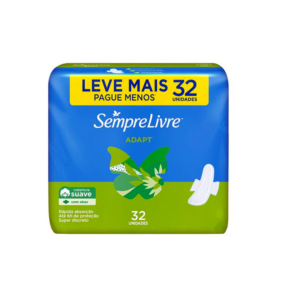 Absorvente Suave SEMPRE LIVRE Adapt Com Abas Leve Mais e Pague menos 32 Unidade