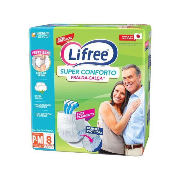 Fralda Descartável Geriátrica Lifree Calça Super Conforto P-M Pacote 8un