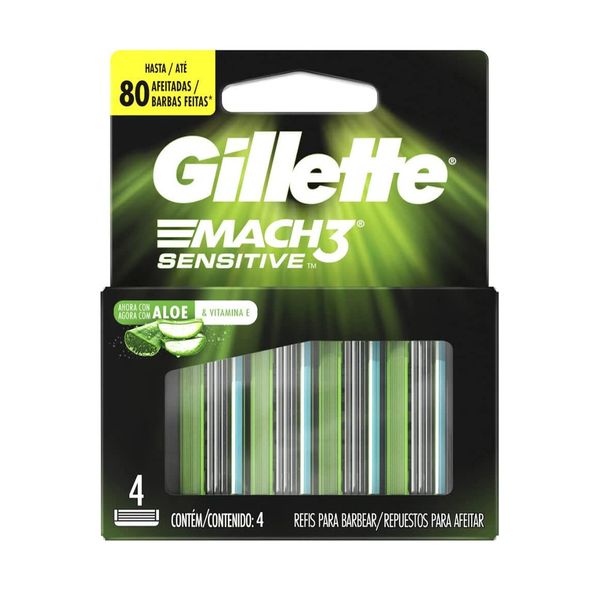 Carga de Aparelho Descartável para Barbear Gillette Mach3 Sensitive 4 Unidades