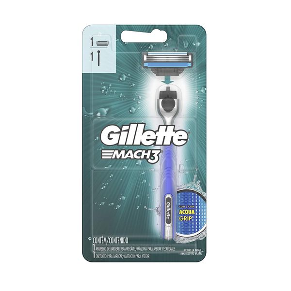 Aparelho de Barbear Descartável Recarregável Gillette Mach3 Acqua Grip 1 Unidade