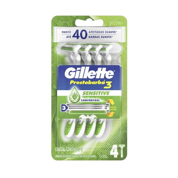 Aparelho de Barbear Descartável Gillette Presto3 Sensitive 4 Unidades