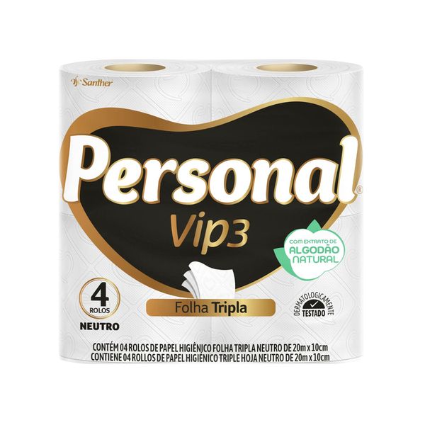 Papel Higiênico Folha Tripla PERSONAL Neutro Vip3 pacote 4un Papel Higiênico Folha Tripla PERSONAL Neutro Vip3 pacote 4un