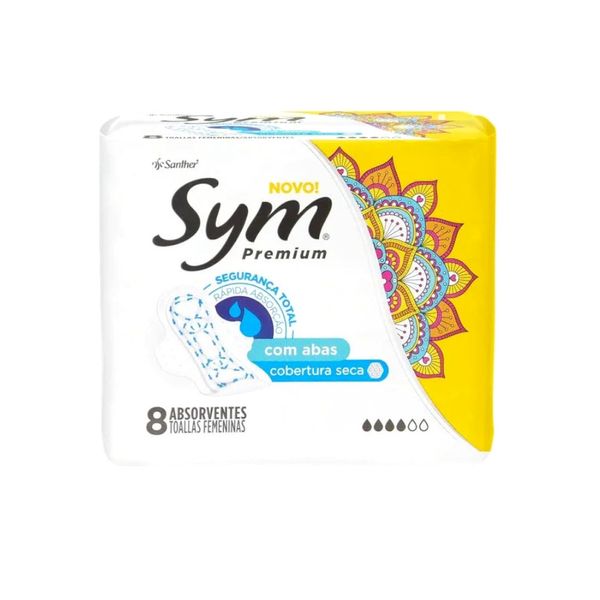 Absorvente Premium SYM Cobertura Seca com Abas pacote 8un
