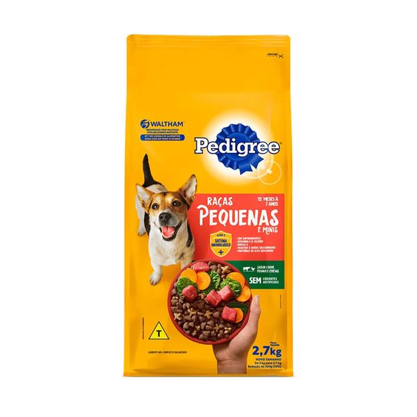 Ração Pedigree para Cães Adultos de Raças Pequenas e Minis Sabor Carne, Frango e Cereais Pacote 2,7kg