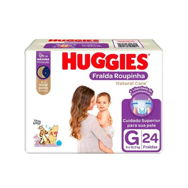 Fralda Descartável Infantil HUGGIES Roupinha Natural Care G Mega 24Un