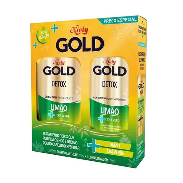 Kit Shampoo 275ml + Condicionador 175Ml NIELY GOLD Detox Limão e Chá Verde
