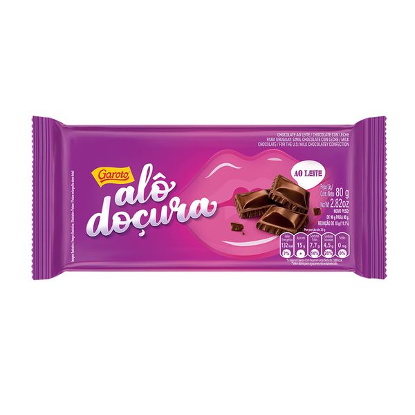 Barra de Chocolate ao Leite GAROTO Alô Doçura Tablete 80g