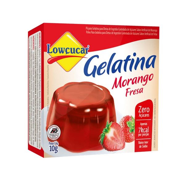 Gelatina em Pó Zero Açúcar LOWÇUCAR Sabor Morango Caixa 10g