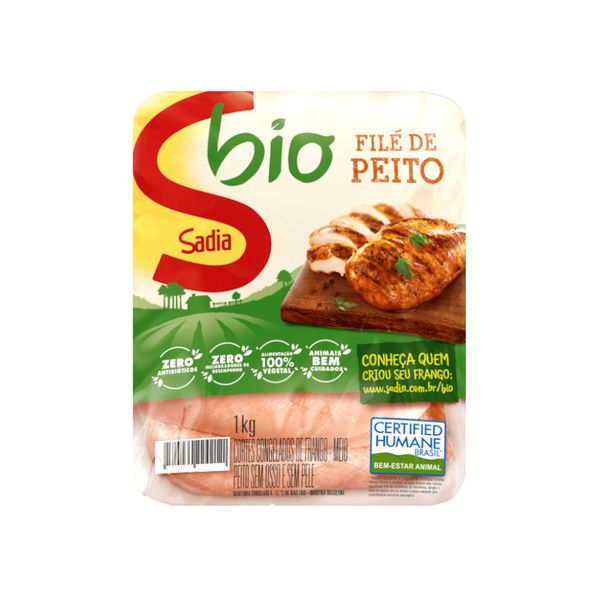 Filé de Peito de Frango Congelado sem Pele sem Osso Sadia Bio Bandeja 1kg