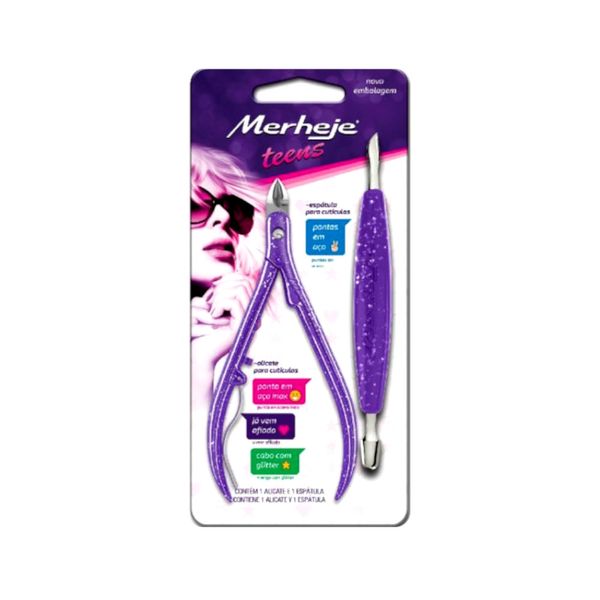 Kit Manicure MERHEJE Alicate para Cutílas + Espatala Teens 2un