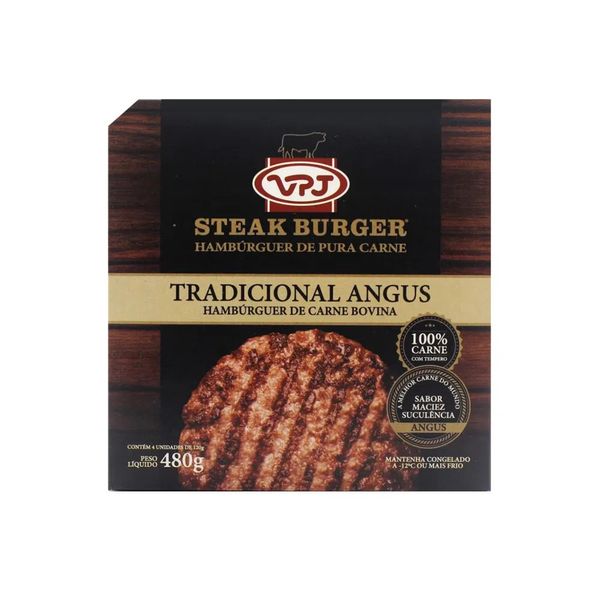 Hambúrguer Bovina Angus VPJ Steak Tradicional Congelado Caixa 480g