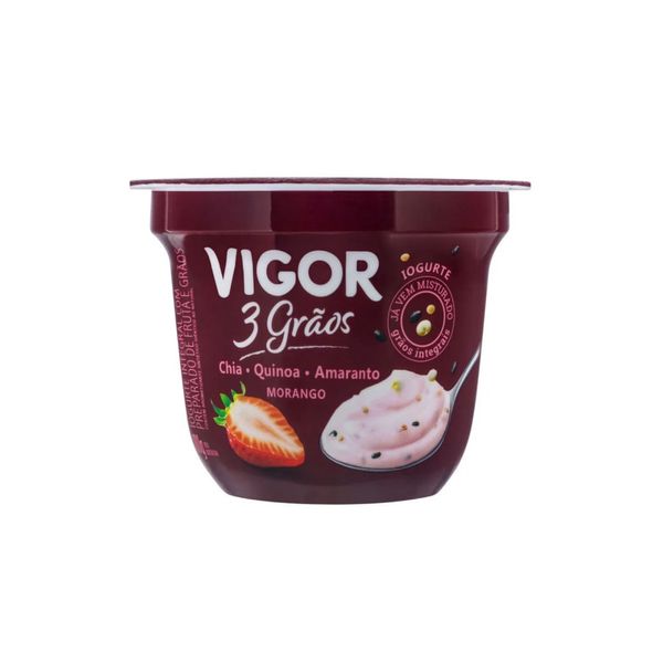 Iogurte 3 Grãos Chia, Quinoa, Amaranto VIGOR Morango Pote 100g