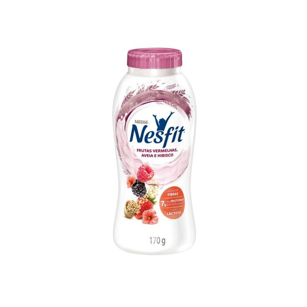 Iogurte Desnatado Zero Lactose NESTLÉ Frutas Vermelhas, Aveia e Hibisco Nesfit Frasco 170g