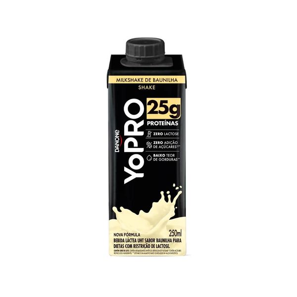 Bebida Láctea Zero Lactose Milkshake YOPRO Sabor Baunilha 25g High Protein Caixa 250ml