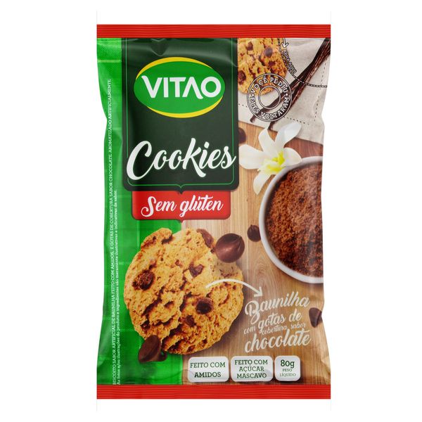 Biscoito Cookie sem Glúten Vitao Baunilha com Gotas de Chocolate Pacote 80g