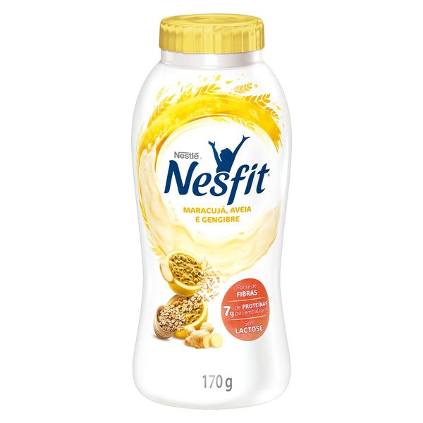 Iogurte Desnatado Maracujá, Aveia e Gengibre Zero Lactose Nestlé Nesfit Frasco 170g