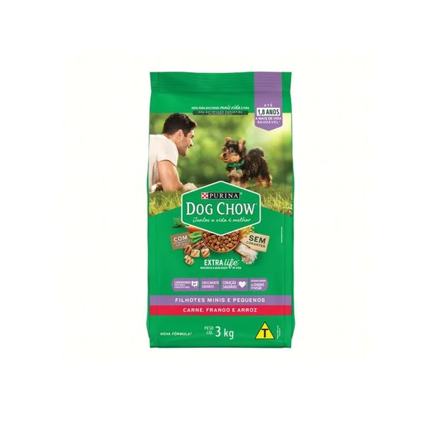 Ração para Cães Filhotes Mini e Pequenos Purina Dog Chow Sabor Carne, Frango e Arroz Embalagem 3kg