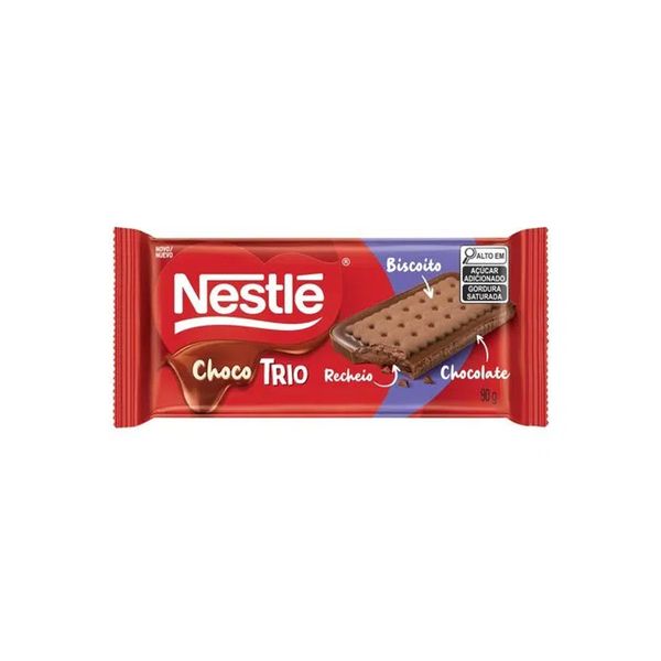 Biscoito Choco Trio Nestlé com Rcheio de Chocolate Embalagem 90g