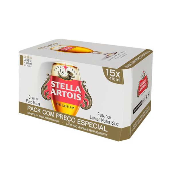 Cerveja STELLA ARTOIS Puro Malte Pack com 15un Lata 410ml
