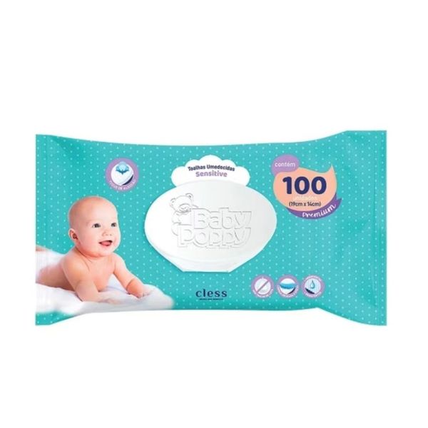 Toalha Umedecida BABY POPPY Sensitive Pacote 100un