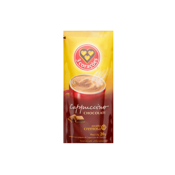 Cappuccino Solúvel Chocolate 3 Corações Sachê 20g