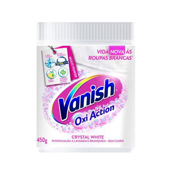 Tira Manchas em Pó VANISH Crystal White Oxi Action para roupas brancas 450g