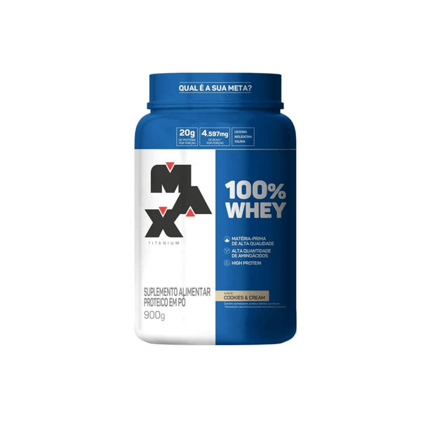 Suplemento Alimentar Proteico em Pó 100% Whey Max Titanium Sabor Cookies & Cream Pote 900g