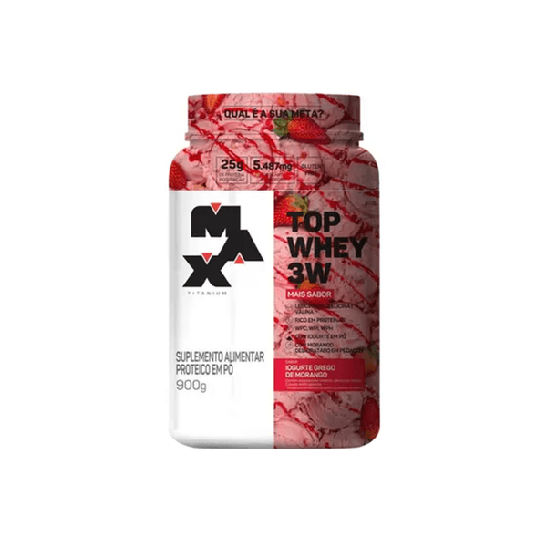 Suplemento Alimentar Proteico em Pó Top Whey 3W Max Titanium Sabor Iogurte Grego de Morango Pote 900g