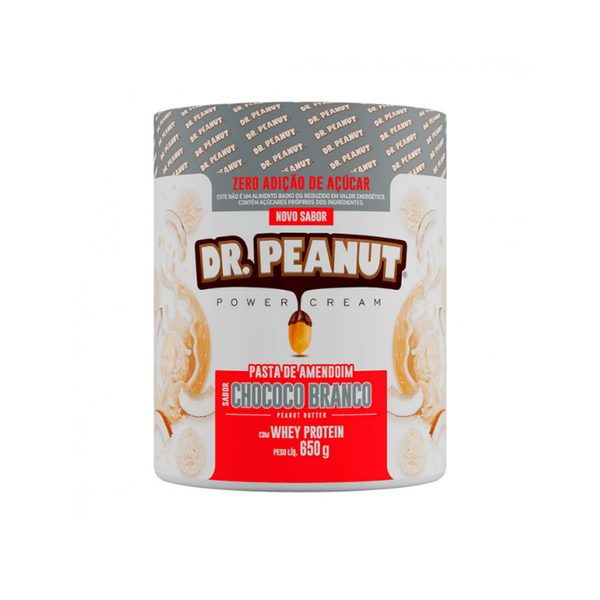 Pasta de Amendoim Zero Açúcar DR.Peanut com Whey Protein Chococo Branco Pote 650g