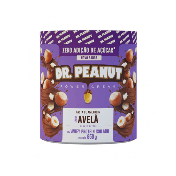 Pasta de Amendoim Zero Açúcar DR. Peanut com Whey Protein Avelã Pote 650g