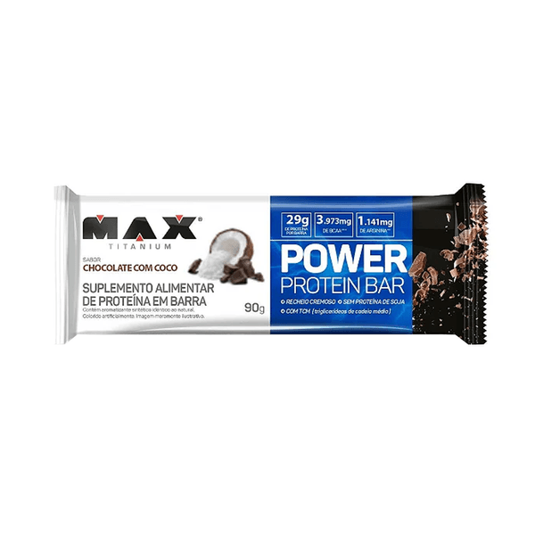Barra de Proteína Max Titanium Power Sabor Chocolate com Coco Embalagem 90g