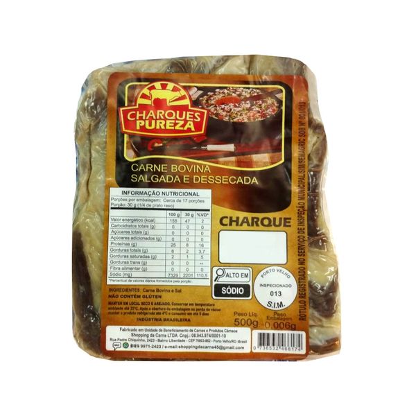 Carne Bovina CHARQUE PUREZA Charque Salgada e Dessalgada á vácuo 500g