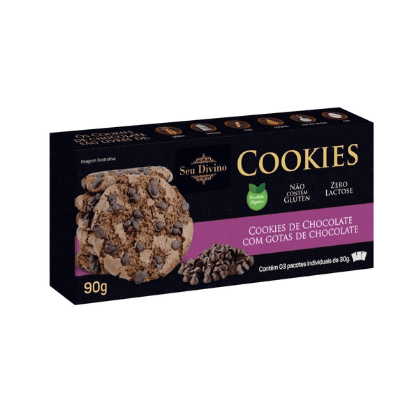 Biscoito Cookie Vegano Seu Divino com Gotas de Chocolates Caixa 90g