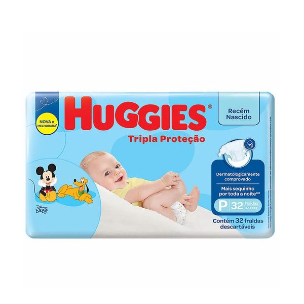 Fralda Descartável HUGGIES Infantil Tripla Proteção Tamanho P Pacote 32 Un