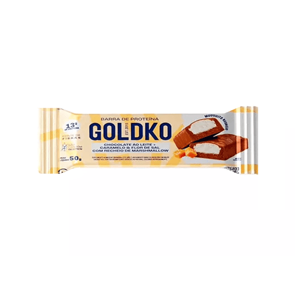 Barra de Proteína Goldko Sabor Chocolate com Caramelo Marshmallow Embalagem 50g