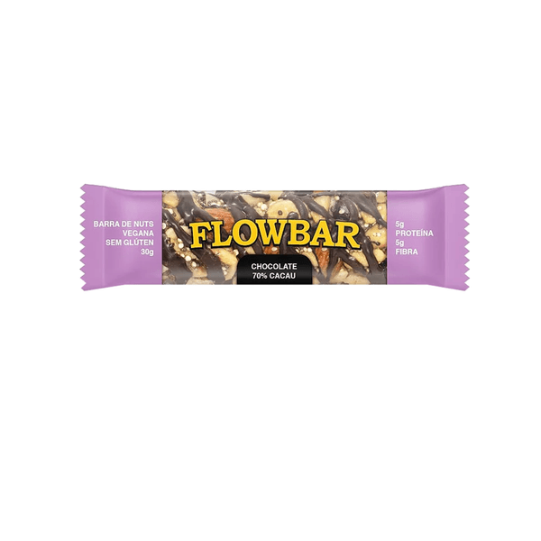 Barra de Cereal Sem Glúten Flowbar Chocolate com 70% Cacau & Cranberry Embalagem 30g