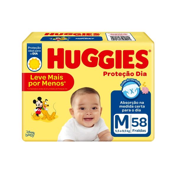 Fralda Descartável Infantil HUGGIES Disney Proteção Dia M pacote 58un