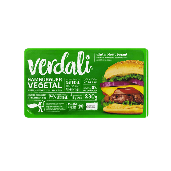 Hambúrguer Vegetal Sem Glúten Verdali Sabor Natural da Carne Vegetal Embalagem 230g