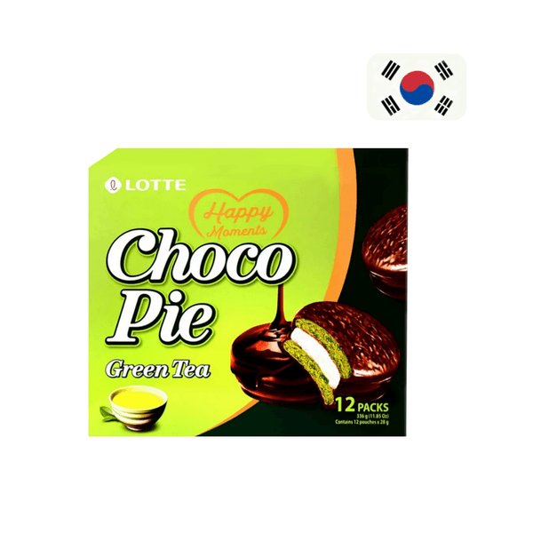 Biscoito Coreano com Chocolate Lotte Choco Pie Sabor Chá Verde Caixa 336g