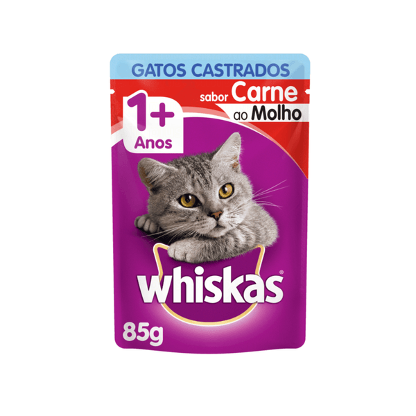 Ração para Gatos Castrados Whiskas Sabor Carne ao Molho Sachê 85g