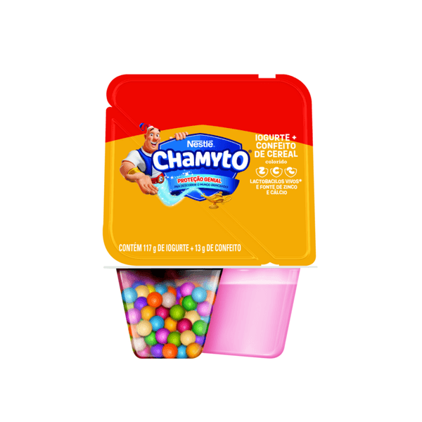 Iogurte Infantil Nestlé Chamyto Sabor Polpa de Morango com Cereal Colorido Embalagem 130g