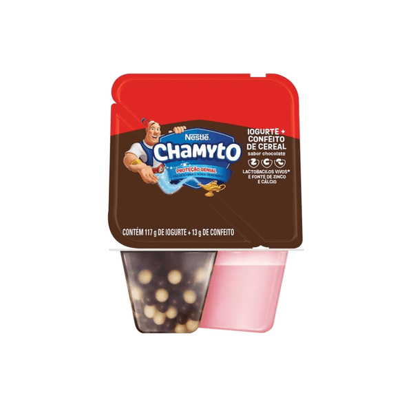 Iogurte Infantil Parcialmente Desnatado Nestlé Chamyto Sabor Morango com Cereais de Chocolate Embalagem 130g